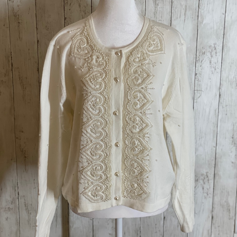 Adorable pearl beaded button up cardigan-Size Medium